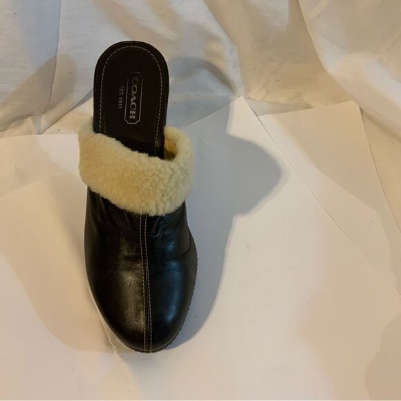 Coach "Kacie" Brown Leather With Faux Fur High Heel Mule Slip On Clog Sz 9.5B - Picture 5 of 13